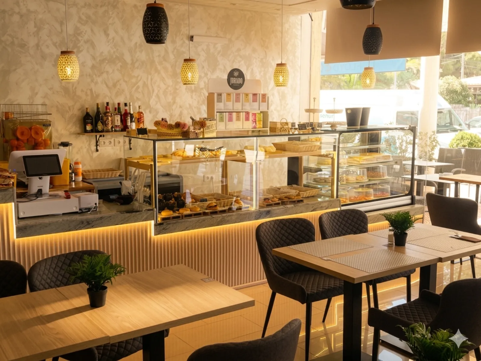 masQcoffee pastry case with fresh medialunas